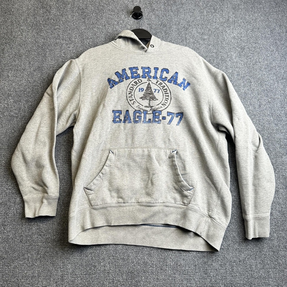 American‎ Eagle Hoodie Mens XLT Gray Pullover Fleece Graphic Kangaroo Pocket